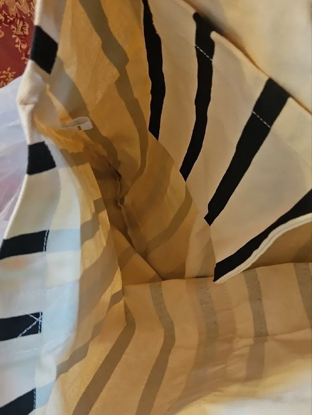 LOFT Blue and Cream Striped Canvas Tote with Logo Straps